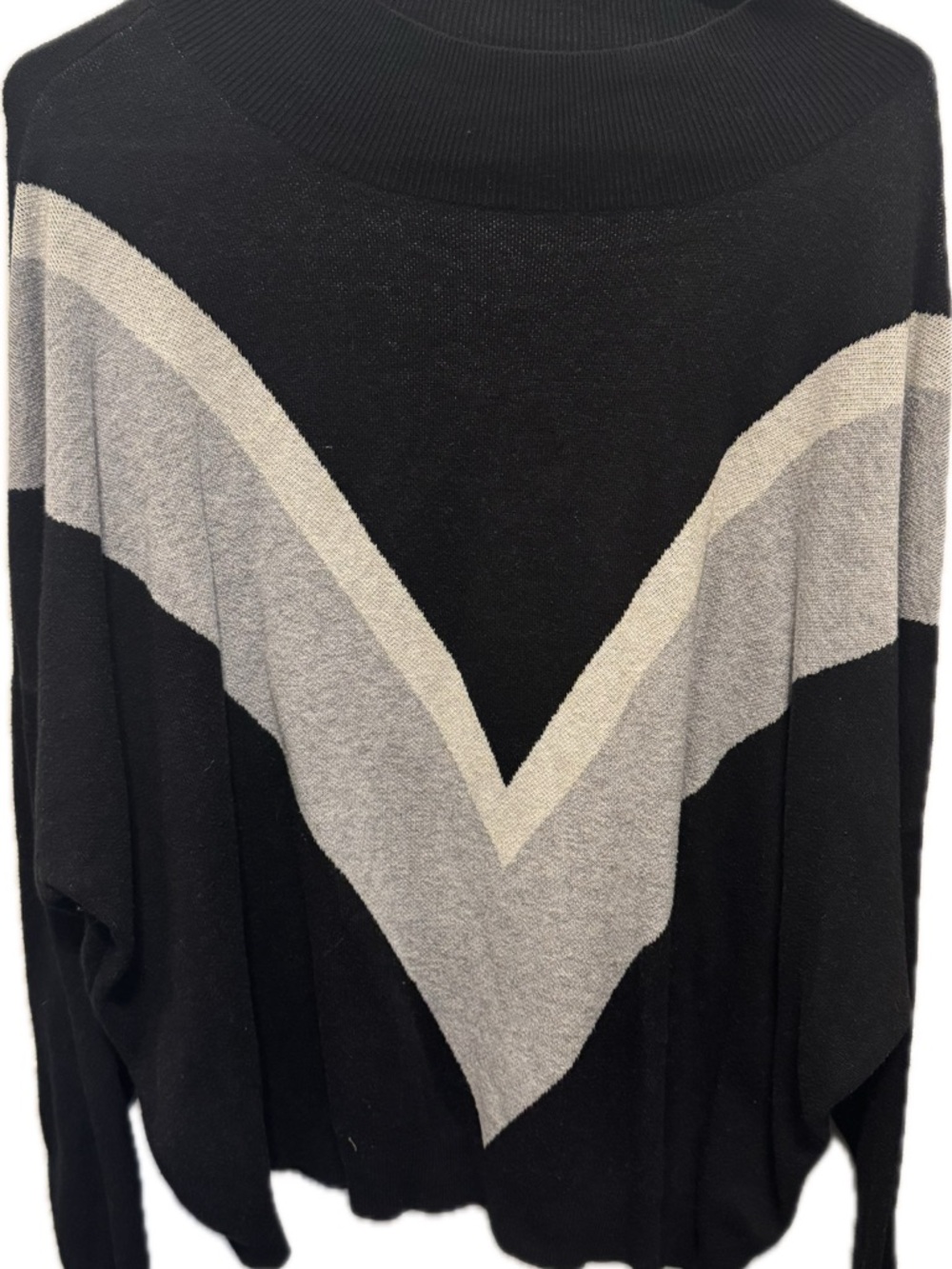 Old Navy Black Sweater with Gray Chevron V-Stripe
